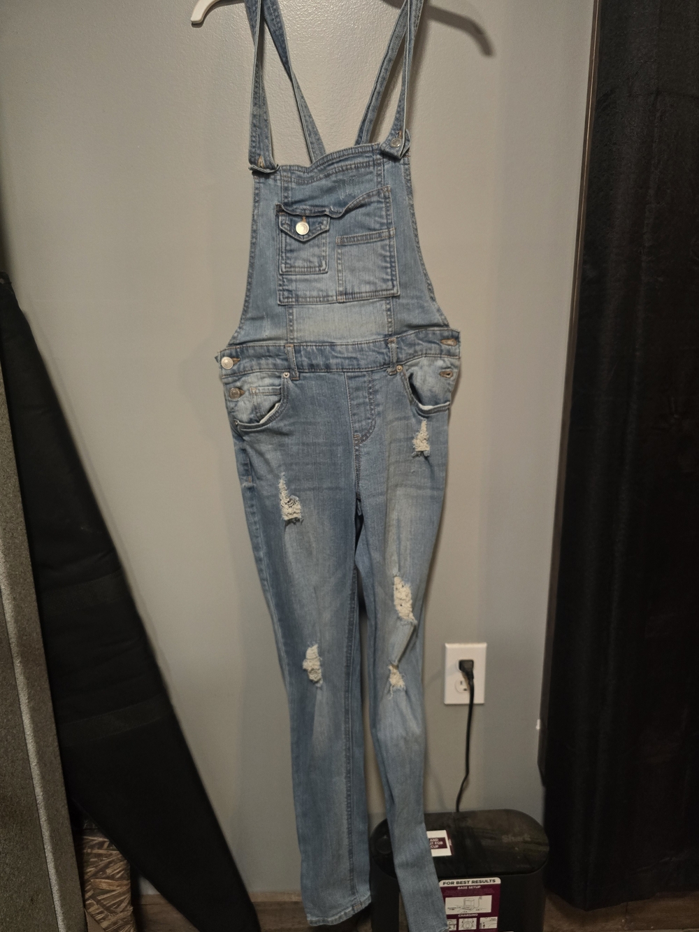 Light Blue Distressed Denim Overalls for Women